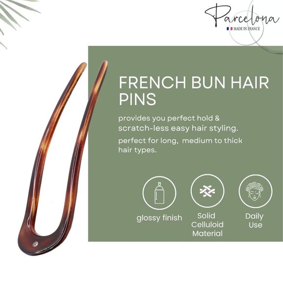 French Twist Bun Hair U Pin Tortoise Shell Celluloid with Crystal Embellishment main image 8